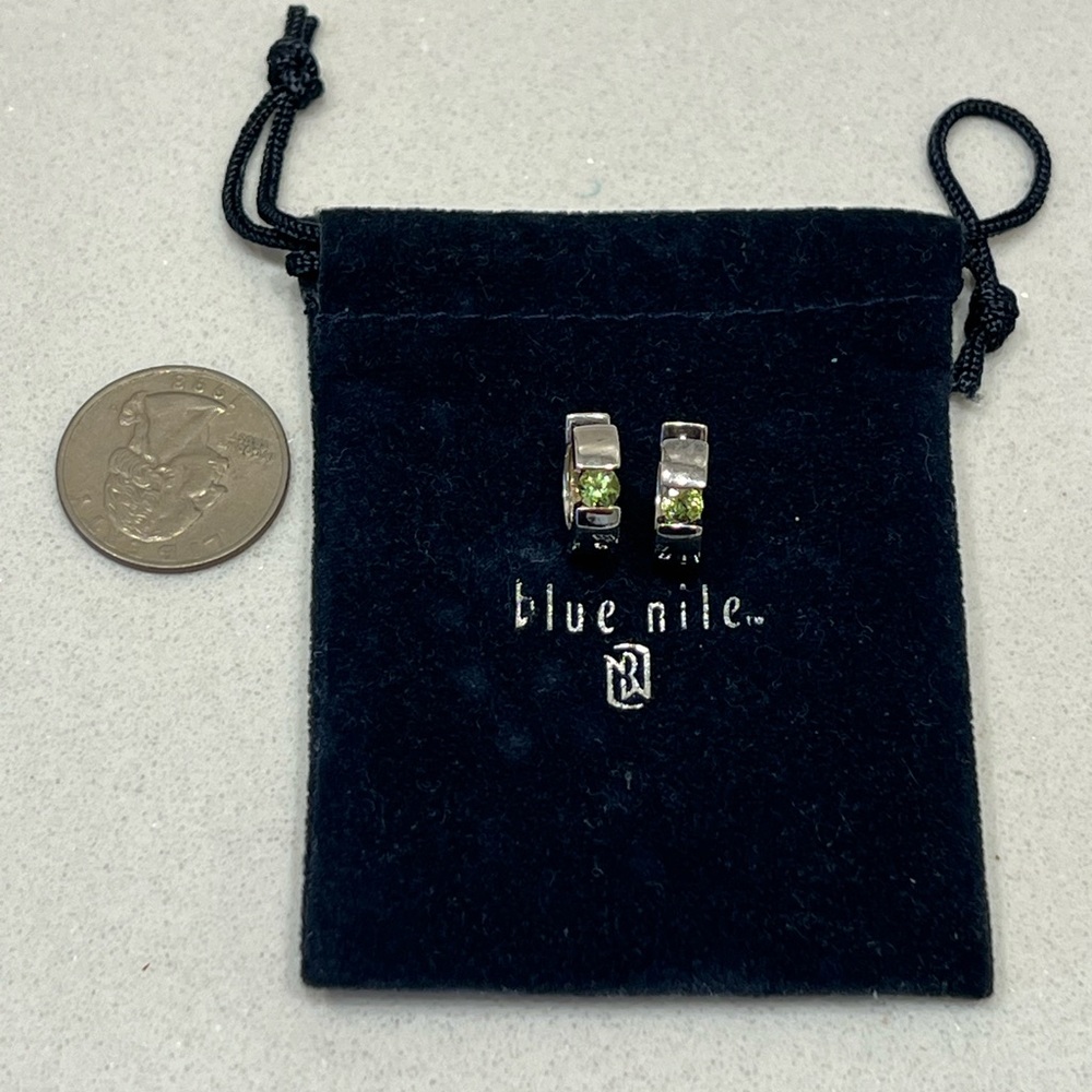 Blue Nile Silver & Peridot Huggie Earrings - Picture 2 of 6